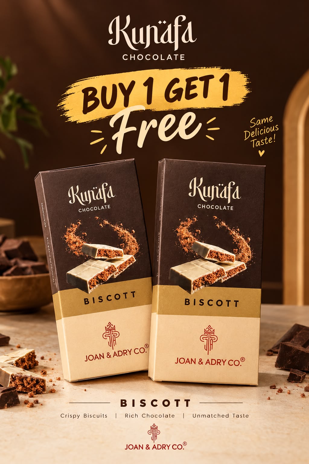 JOAN & ADRY  KUNAFA BISCOTT CHOCO 60GM (BUY 1 GET 1 FREE)